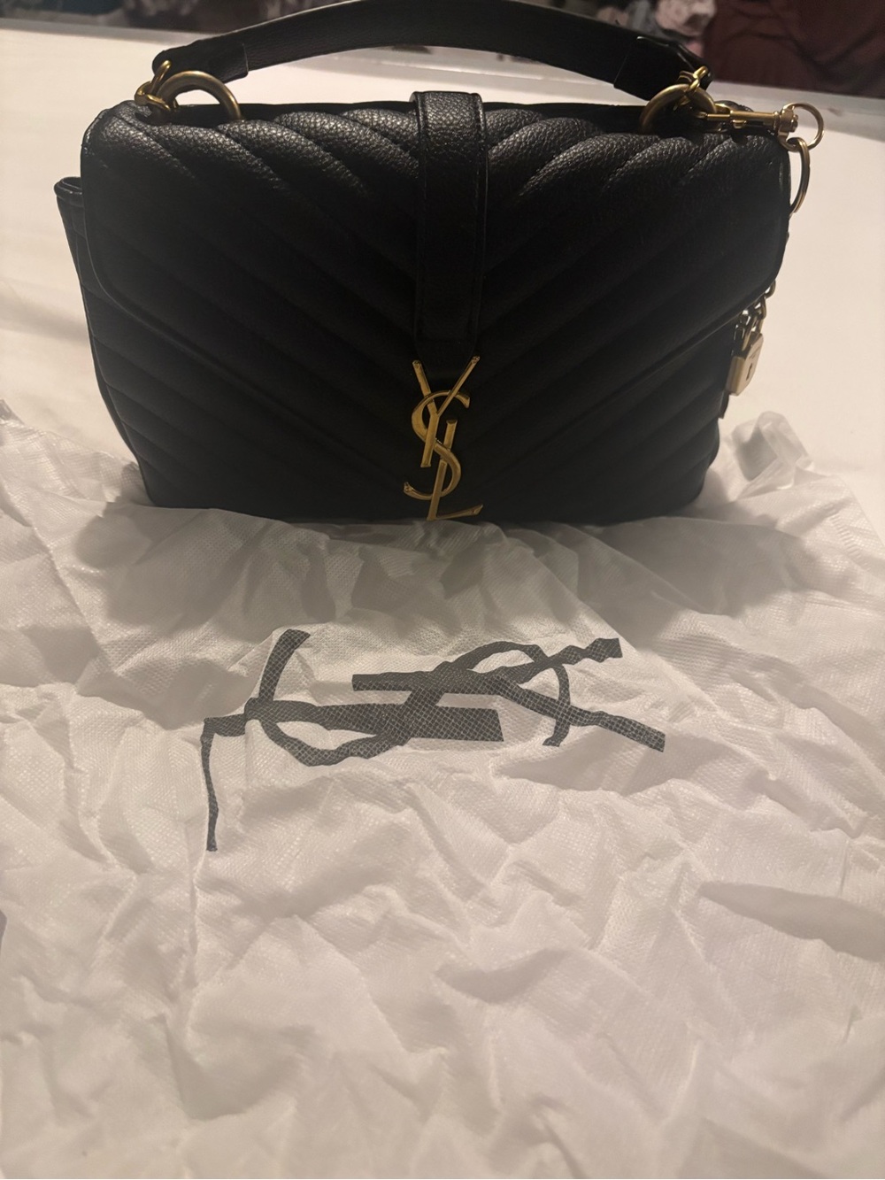 Black Quilted Leather Satchel with Gold  Hardware - Picture 7 of 10